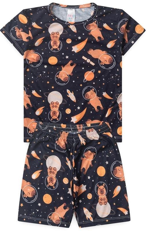 Pijama Feminino Verão Capivara Espaço Preto