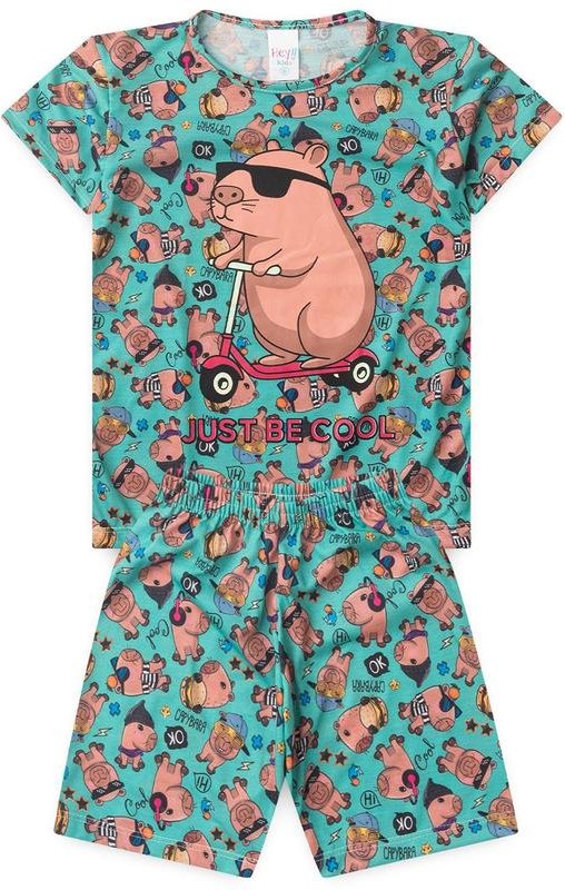 Pijama Feminino Verão Capivara Patinete Verde