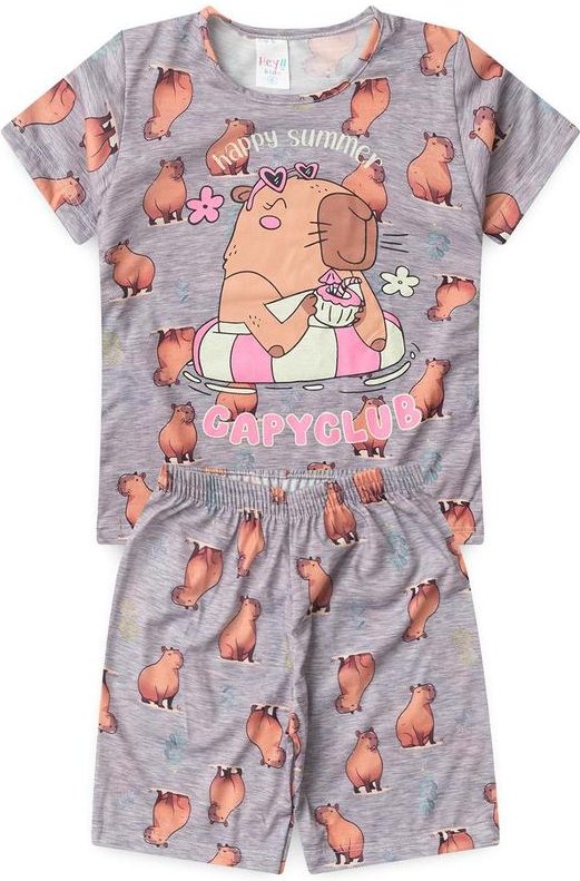 Pijama Feminino Verão Capivara Summer Cinza