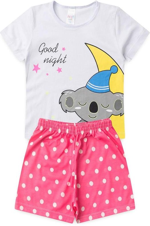 Pijama Feminino Verão Coala Bolinha Branco