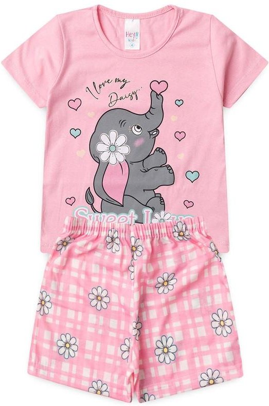 Pijama Feminino Verão Elefante Rosa