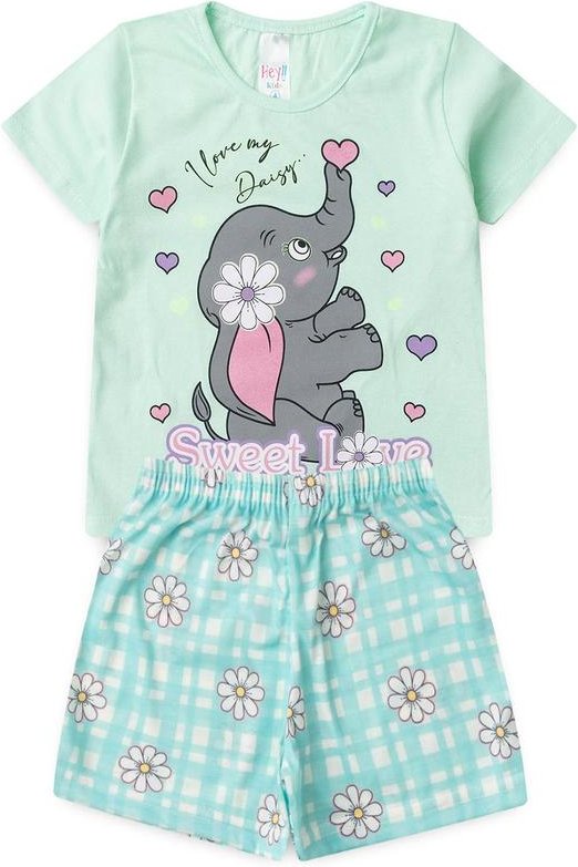 Pijama Feminino Verão Elefante Verde