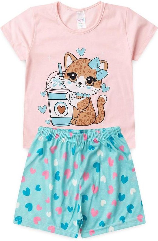 Pijama Feminino Verão Gata Onça Rosa