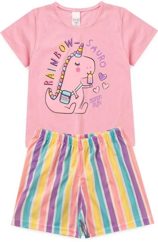Imagem principal Pijama Feminino Verão Rainbow-Sauro Rosa Atelie Da Crianca Atelie Da Crianca