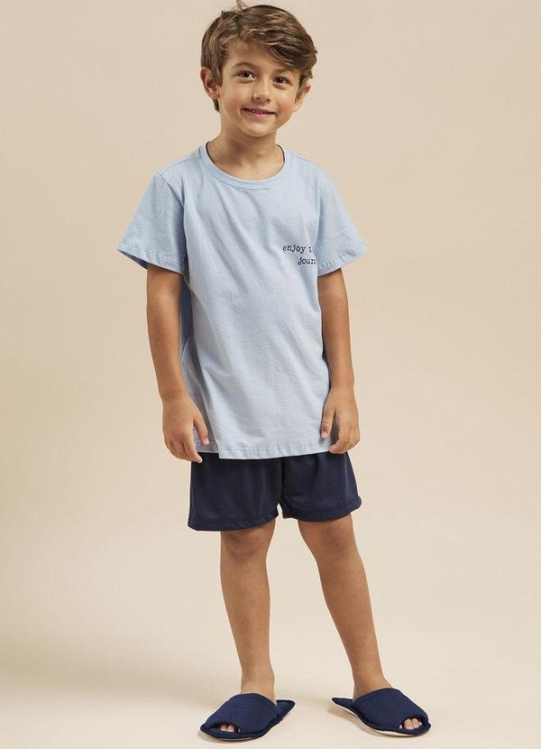 Pijama Manga Curta Infantil Azul