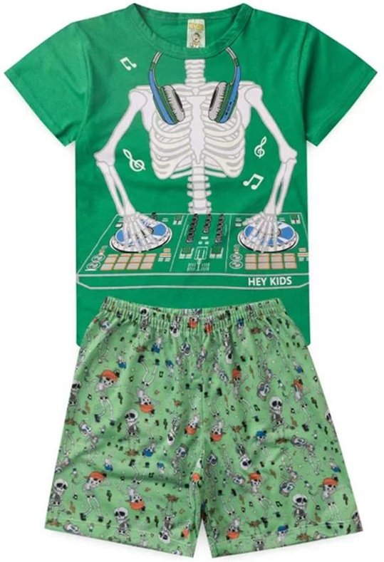 Imagem principal Pijama Masculino Verão Esqueleto Verde Atelie Da Crianca Atelie Da Crianca