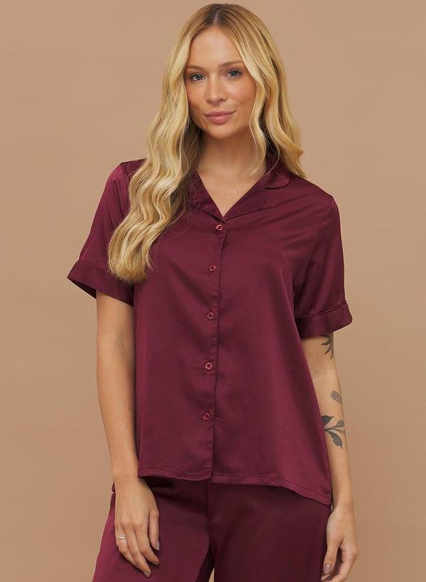 Camisaria Manga Curta com Calça Vinho