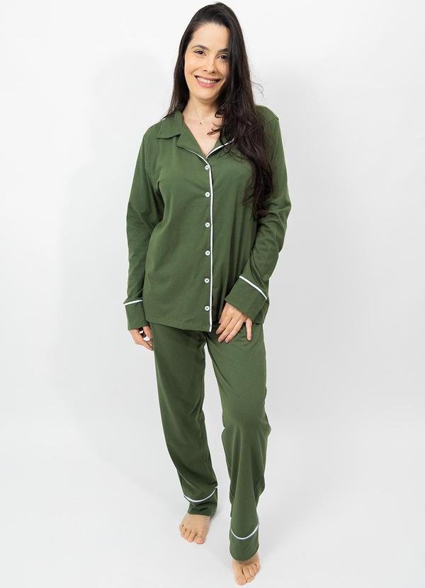 Pijama Americano Algodão Filete Verde Militar