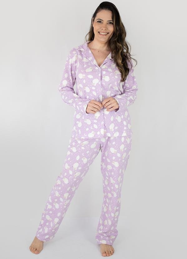Pijama Americano Longo Algodão Amanda Lilas
