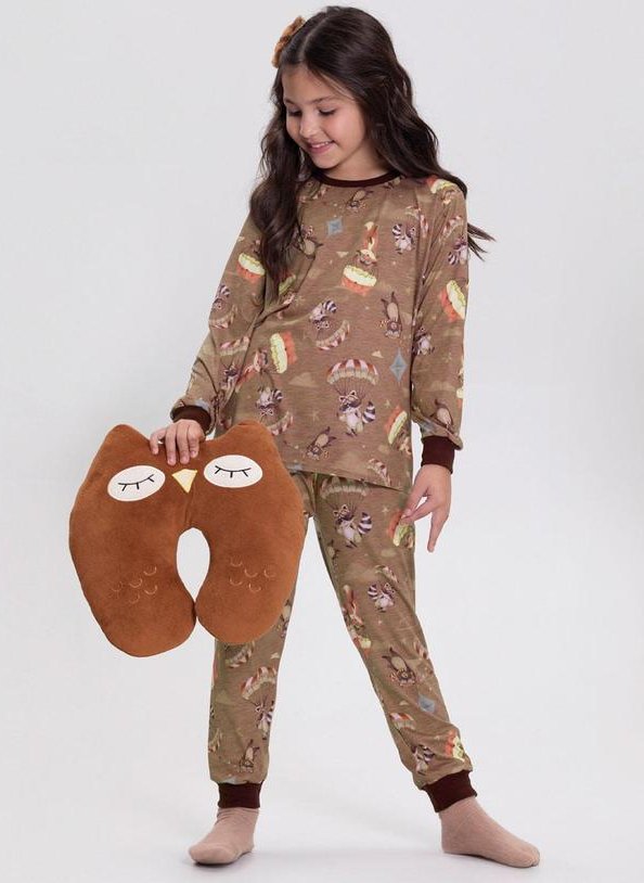 Imagem principal Pijama Estampado com Blusa e Calça Marrom Alakazoo Alakazoo