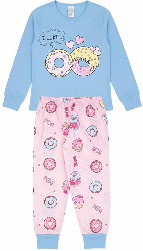 Pijama Feminino Inverno Donuts Azul