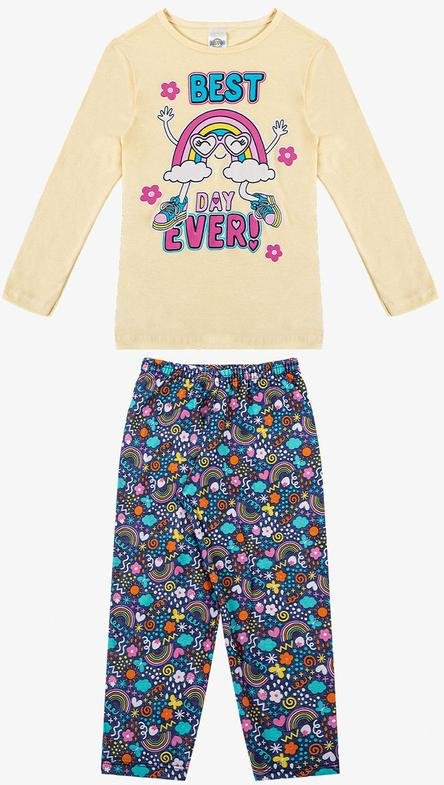 Pijama Longo Brilha no Escuro Kappes Amarelo