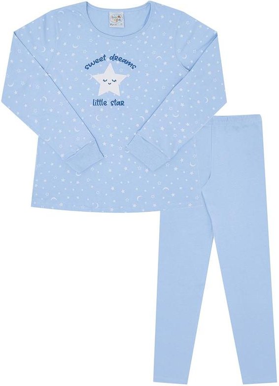 Pijama Meia Malha e Cotton Leve Azul