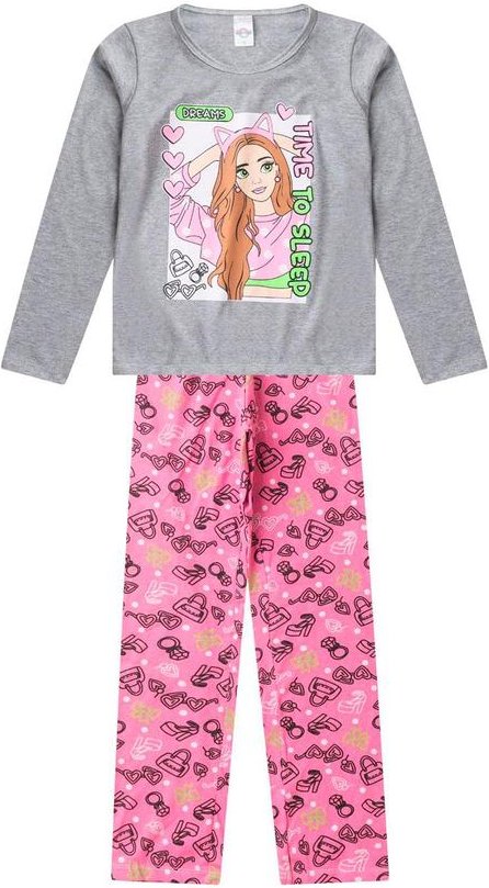 Imagem principal Pijama Menina Manga Longa Brilha no Escuro Cinza Rovitex Rovitex