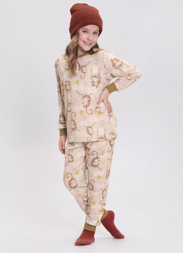 Imagem principal Pijama Unissex Estampado com Blusa e Calça Bege Alakazoo Alakazoo