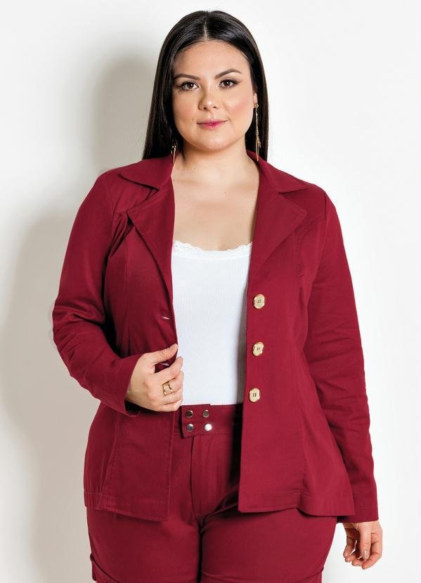 Blazer com Botões Dourados Bordô Plus Size