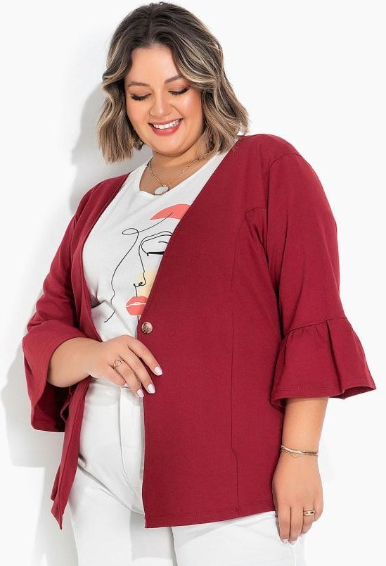 Blazer com Mangas Sino Bordô Plus Size