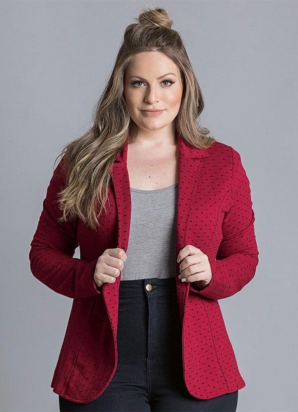 Blazer de Moletom Poá Bordô Plus Size