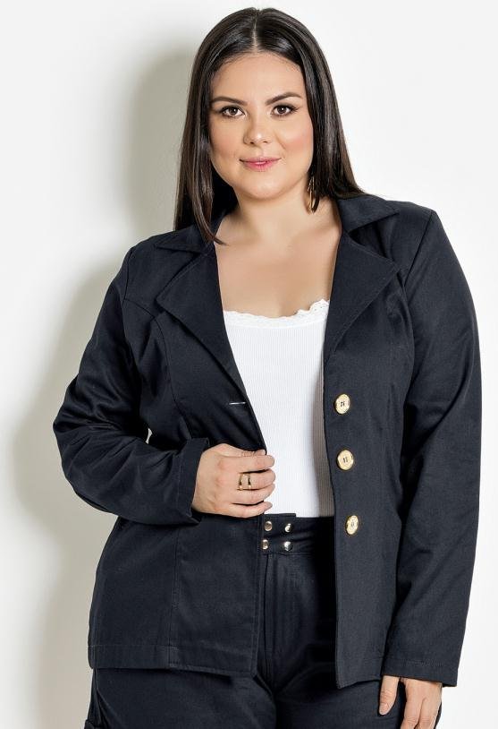 Blazer Feminino Plus Size Preto
