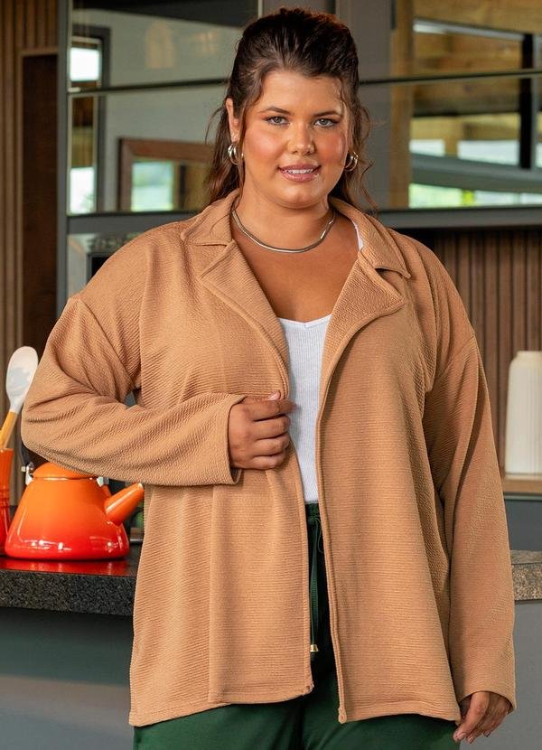 Blazer Marrom Claro em Malha Anarruga