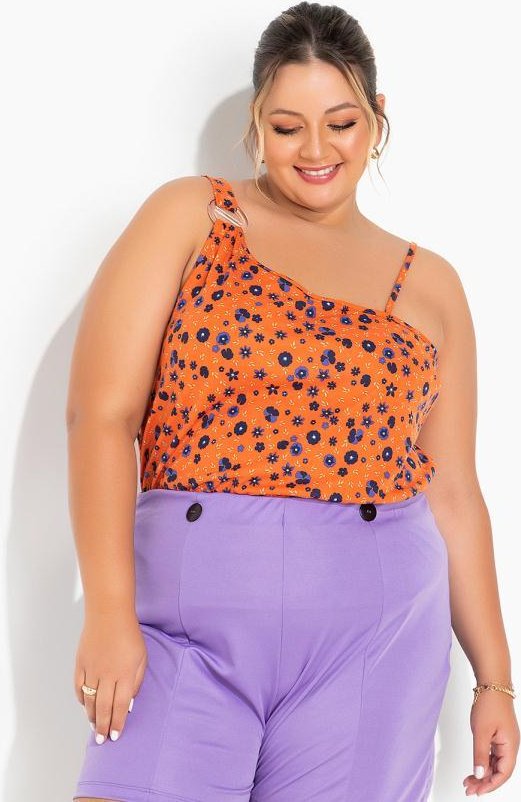 Imagem principal Blusa Floral Laranja Assimétrica Plus Size Marguerite Marguerite