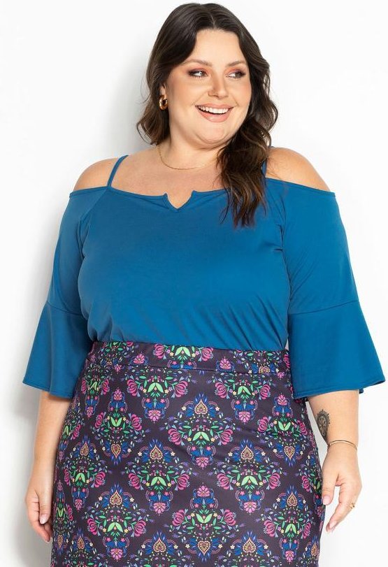 Imagem principal Blusa Azul com Mangas Flare e Alças Plus Size Marguerite Marguerite