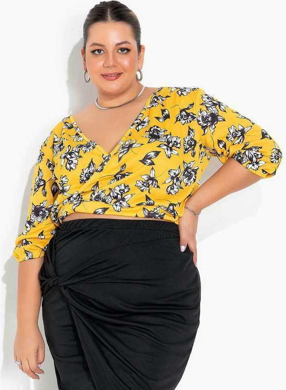 Imagem principal Blusa Floral Amarela Transpassada Plus Size Marguerite Marguerite