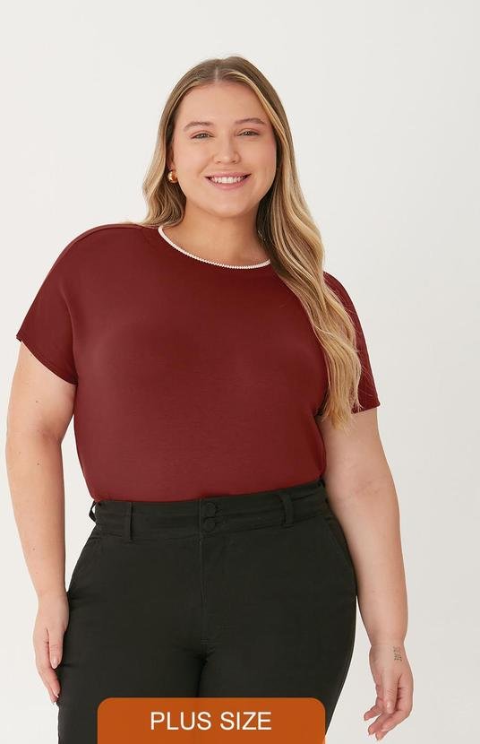 Blusa Ampla em Moletinho Plus Bordô