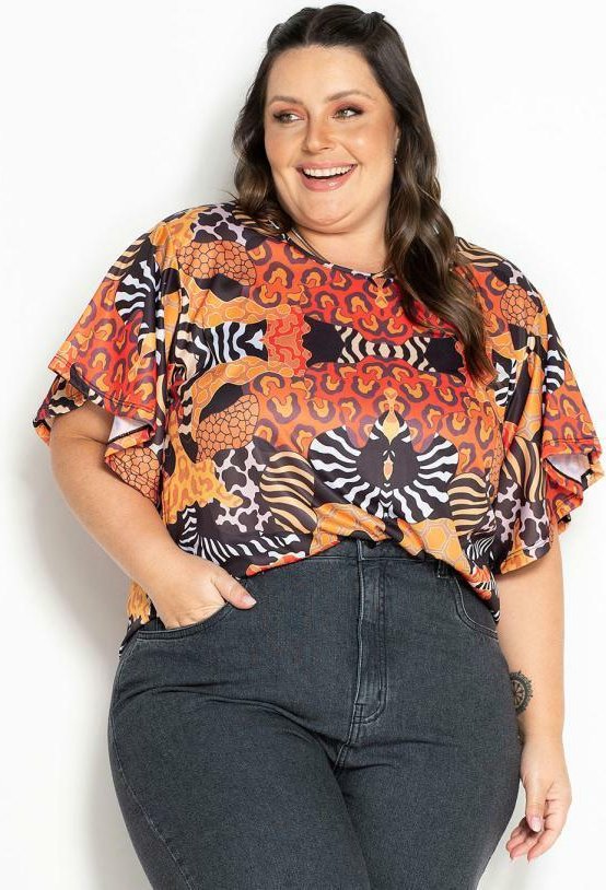 Imagem principal Blusa Animal Print com Mangas Amplas Plus Size Marguerite Marguerite