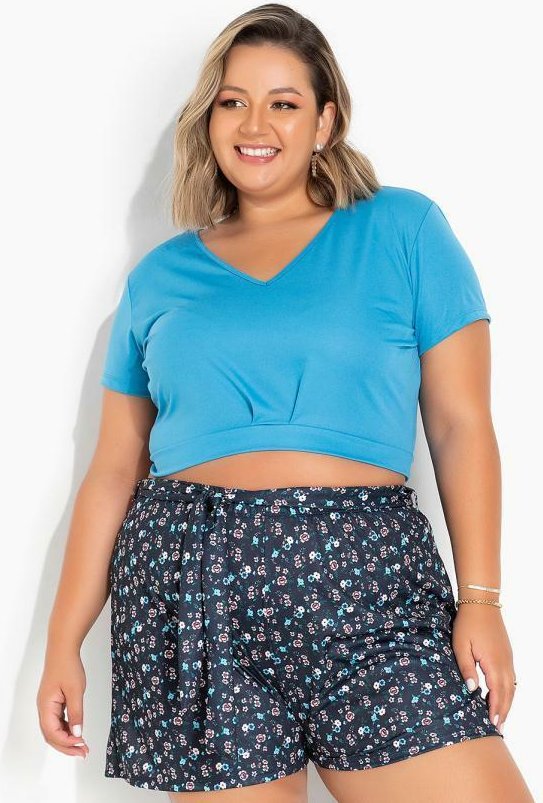 Imagem principal Blusa Azul Anil com Punho na Barra Plus Size Marguerite Marguerite