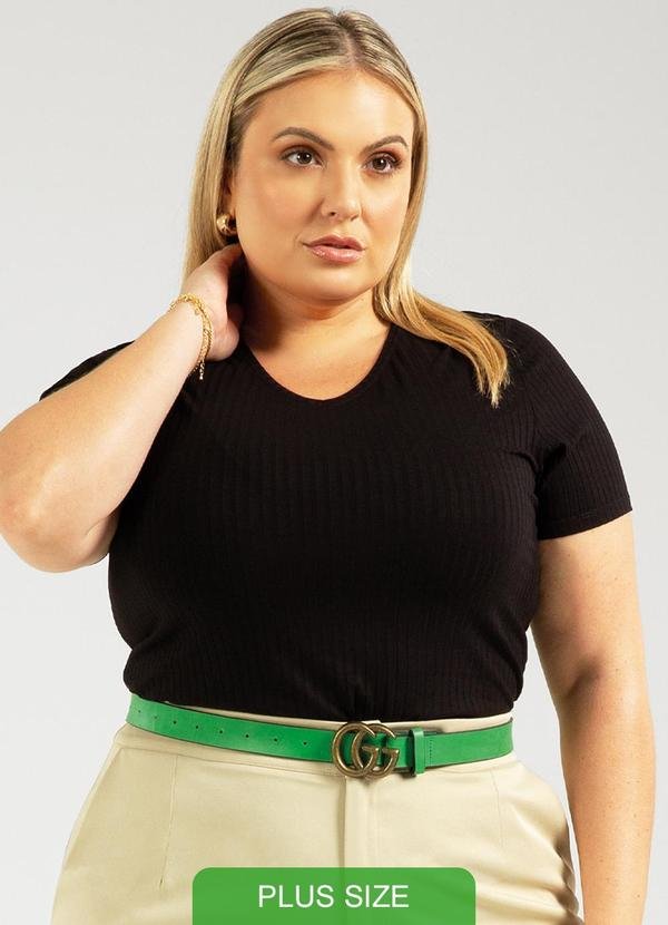 Blusa Canelada Básica Plus Size Preto
