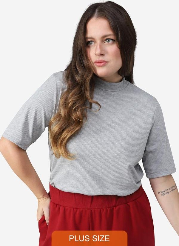 Imagem principal Blusa Canelada Gola Alta Plus Mescla Claro Basicamente Basicamente