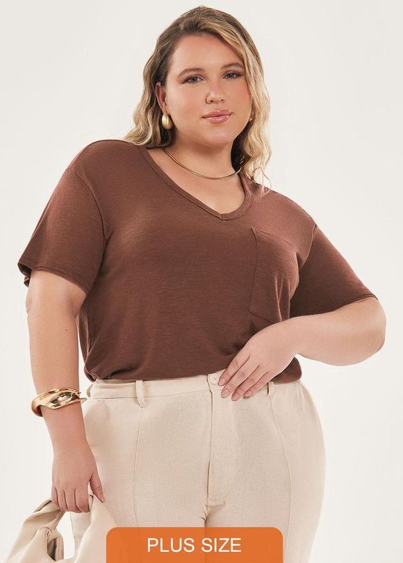 Imagem principal Blusa Decote V de Manga Curta Marrom Lisamour Lisamour