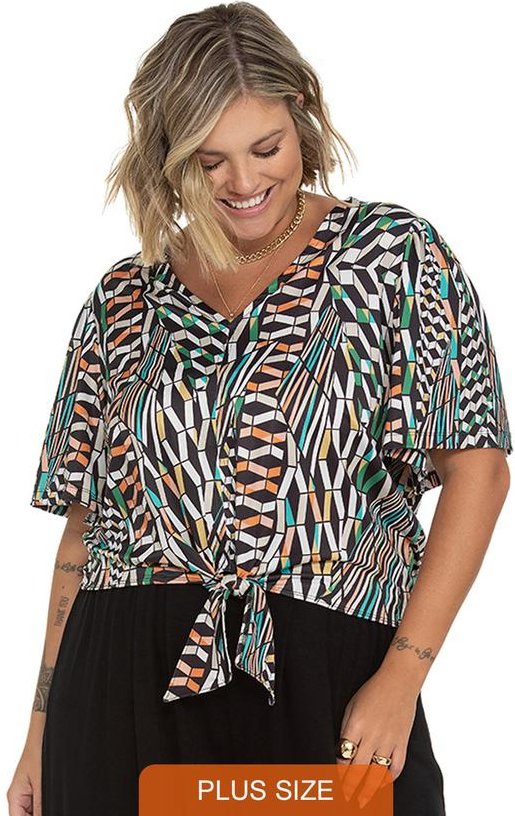 Imagem principal Blusa Feminina Plus Size Geométrica Preto Secret Glam Secret Glam