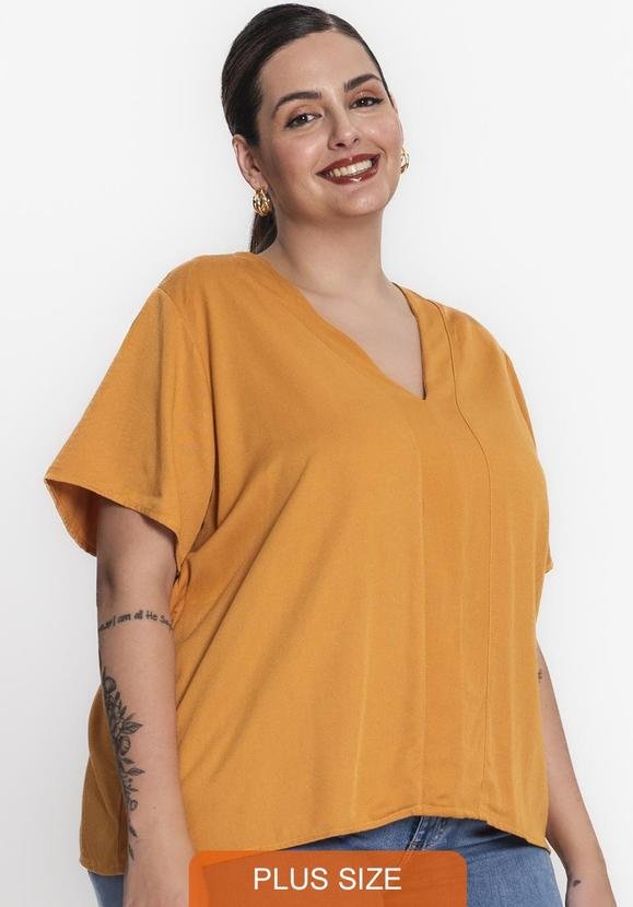 Imagem principal Blusa Feminina Plus Size Gola em V Marrom Secret Glam Secret Glam