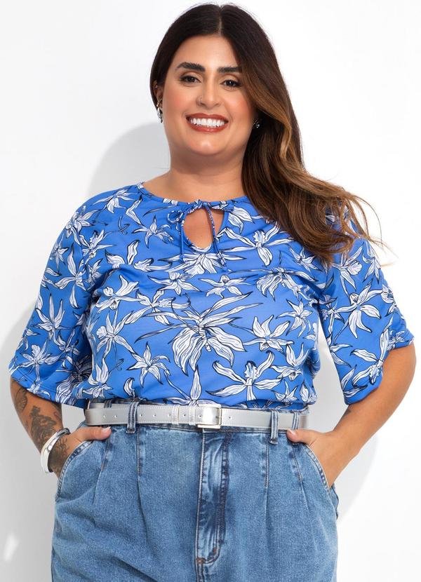 Imagem principal Blusa Floral Azul em Malha com Amarração Marguerite Marguerite