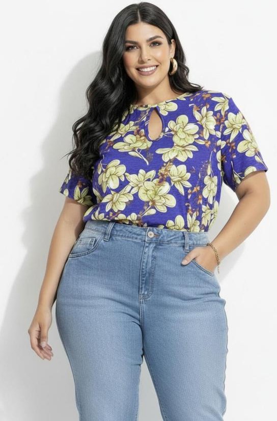 Imagem principal Blusa Floral Azul em Malha Flamê Marguerite Marguerite