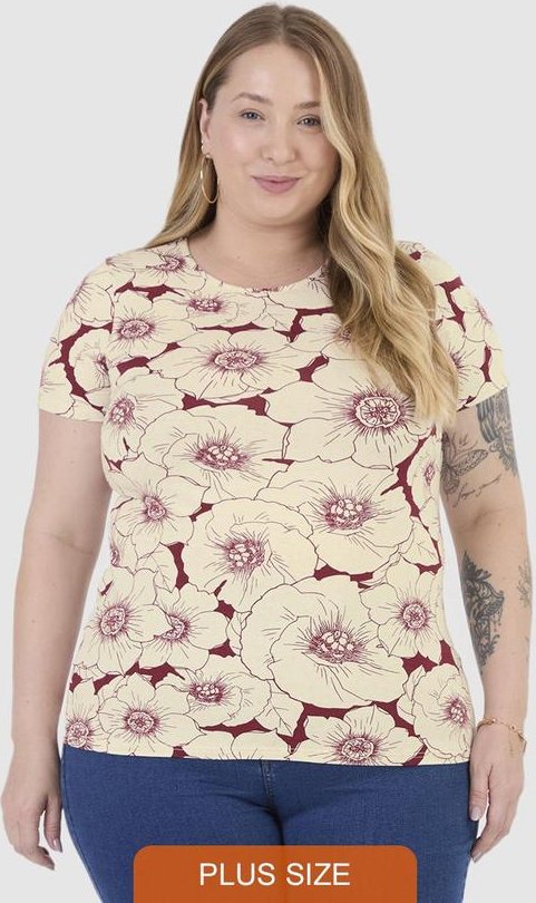 Blusa Floral em Viscolinho Plus Vermelho