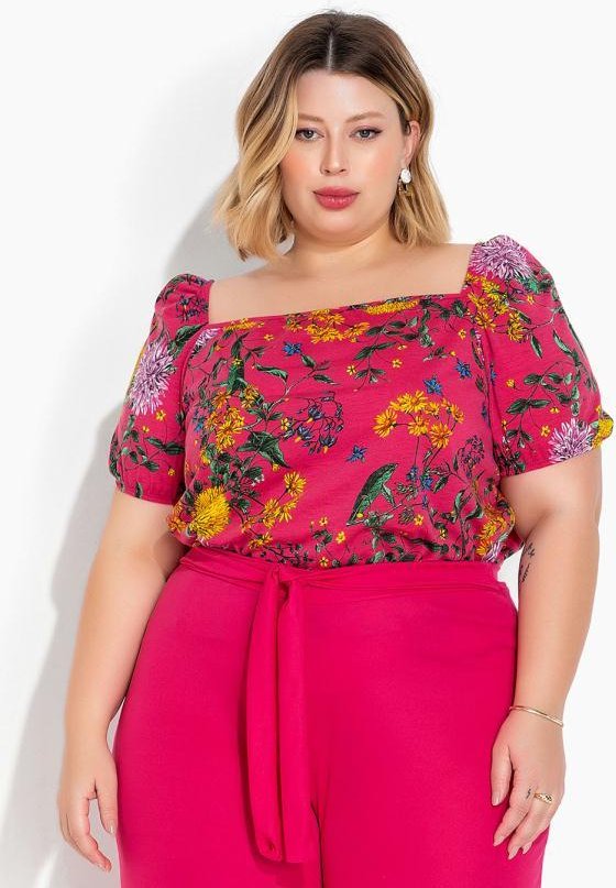 Imagem principal Blusa Floral Rosa Mangas Bufantes Plus Size Marguerite Marguerite