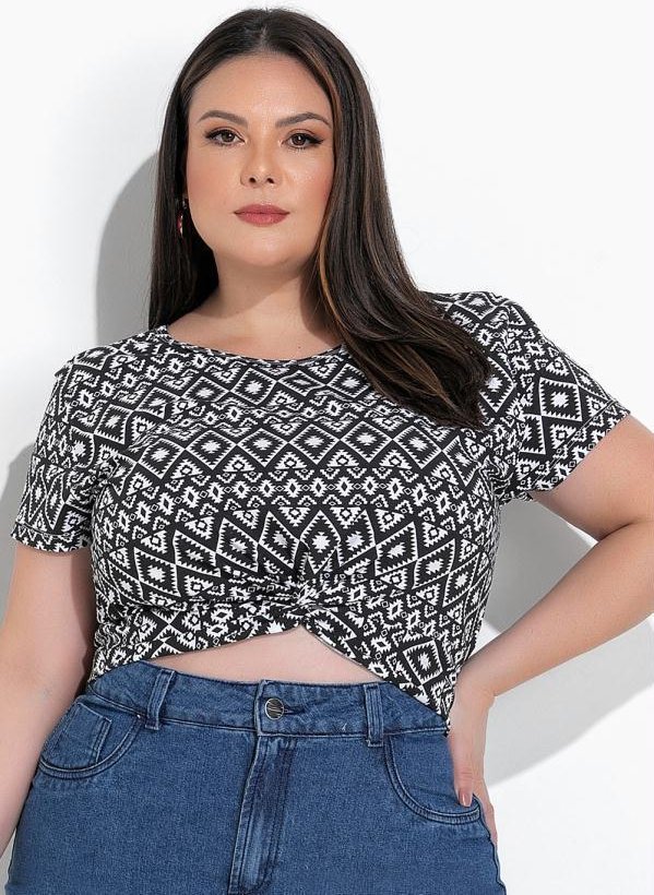 Imagem principal Blusa Geométrico Preto em Malha Cotton Marguerite Marguerite