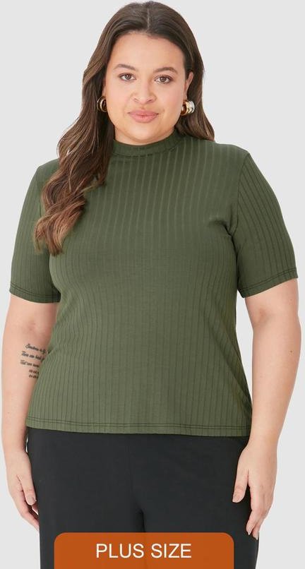 Blusa Justa Canelada Feminina Plus Verde