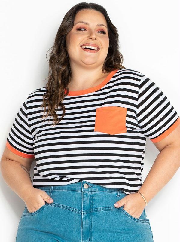 Imagem principal Blusa Listras Preta com Bolso Plus Size Marguerite Marguerite