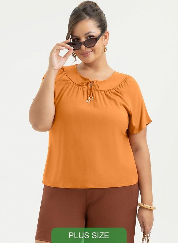 Imagem principal Blusa Plus Size Bata em Viscose Laranja Escuro Cativa Cativa