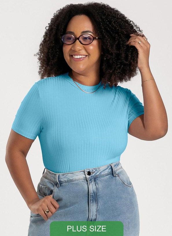 Imagem principal Blusa Plus Size em Canelado Azul Claro Cativa Cativa