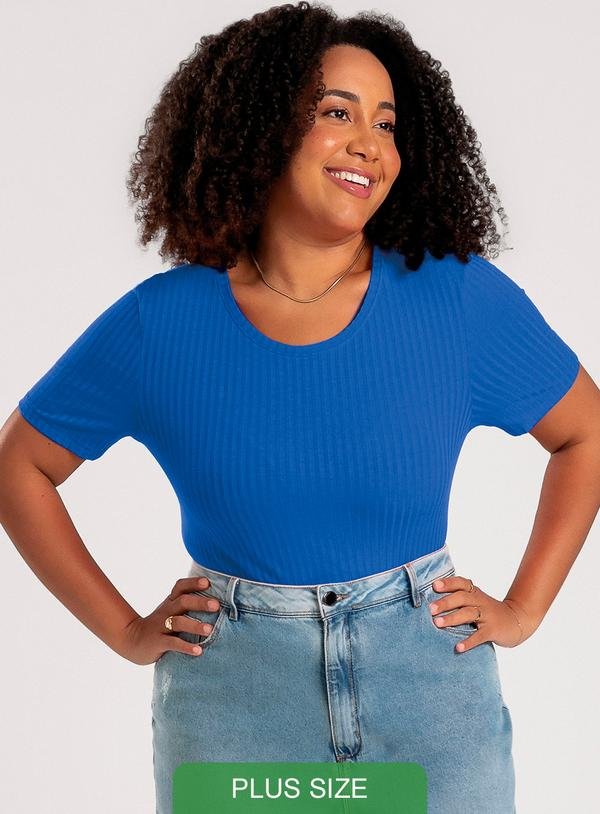 Blusa Plus Size em Canelado Azul