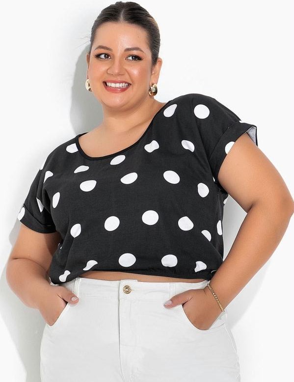 Imagem principal Blusa Poá Preta com Elástico na Barra Plus Size Marguerite Marguerite