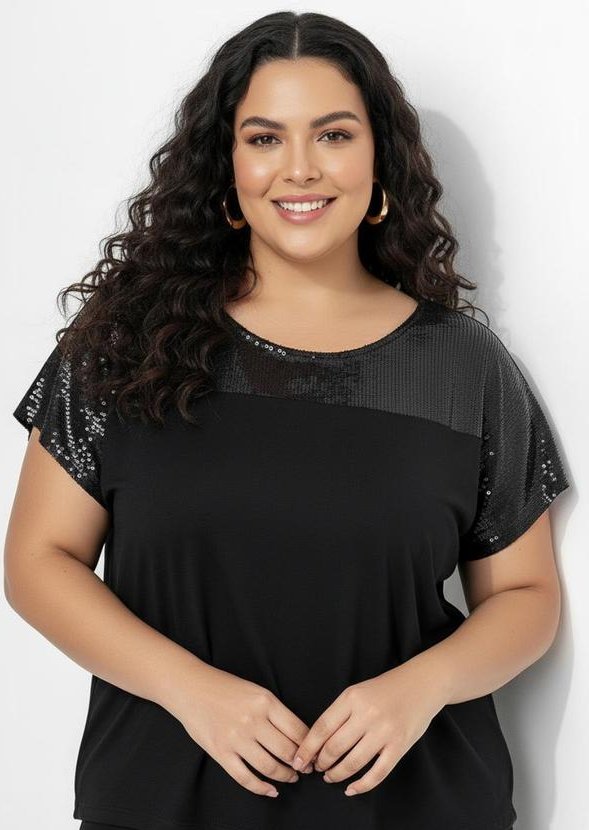 Imagem principal Blusa Preta em Malha de Viscose com Paetê Marguerite Marguerite