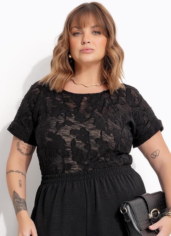 Blusa Preto em Meia Malha Pontilhada