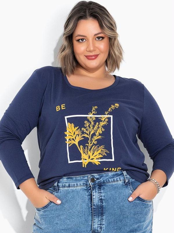 Imagem principal Blusa Azul com Estampa Localizada Plus Size Marguerite Marguerite