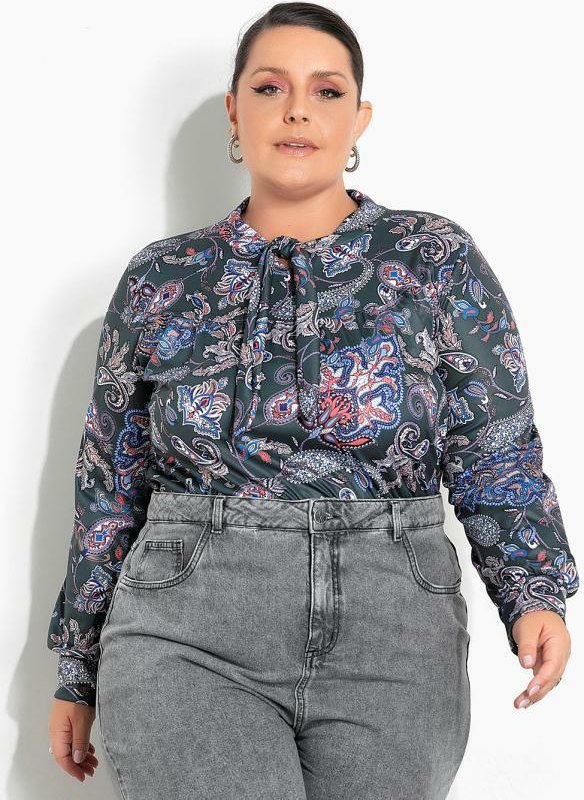 Imagem principal Blusa Cashmere Verde com Gola Laço Plus Size Marguerite Marguerite